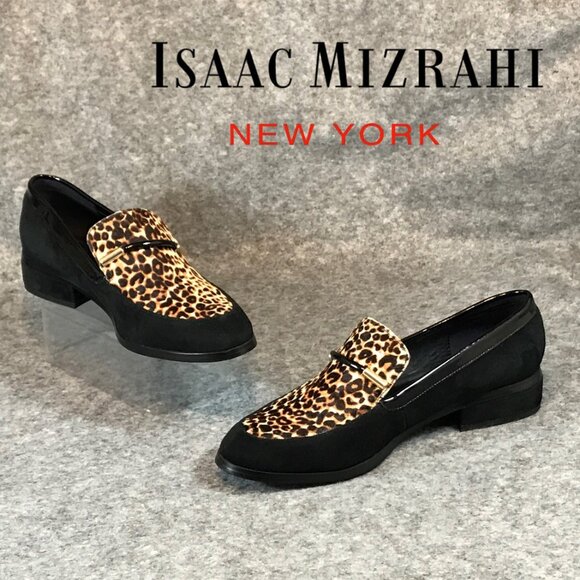 Isaac Mizrahi IMNYC Leopard Print Suede Women's Loafers Leather and Calf Hair - Picture 1 of 12